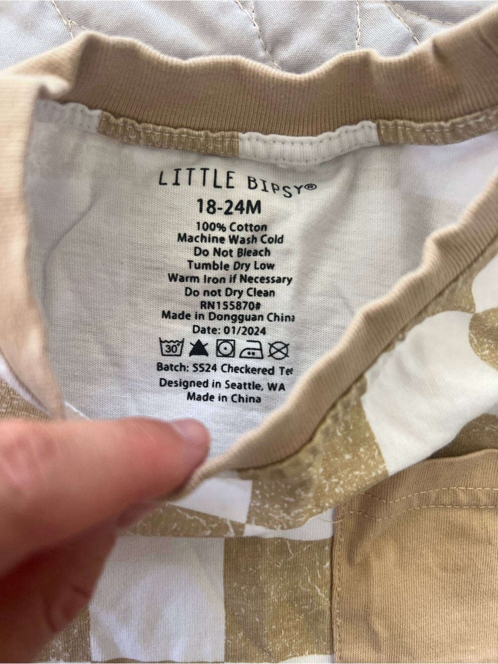 Little Bipsy Tan & White Checkerboard Pocket Tee - Picture 2 of 2
